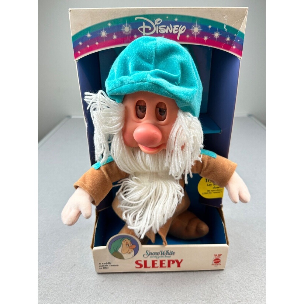 1993 Mattel‎ Disney Snow White Sleepy Dwarf Doll Eyes Close Sleeps Snores IN BOX